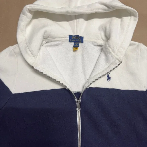 Polo Ralph Lauren Kids Boys L 14-16 Colorblock Full Zip Hoodie White Navy Blue - Picture 5 of 12